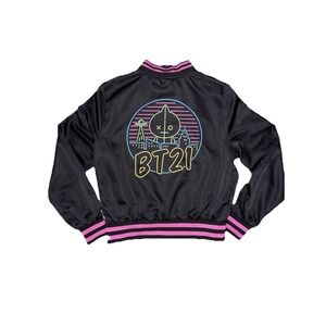 BT21 Black Bomber Lightweight Jacket Neon Pink Size SM BTS LINE Friends Official